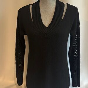 Pixley Black V-Neck Cutout Sweater